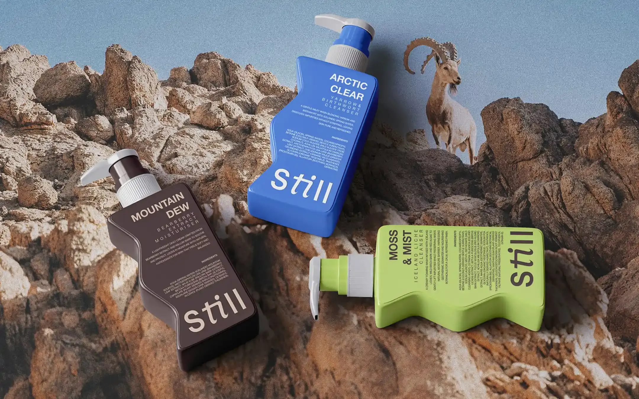 Still packaging with mountain goat background